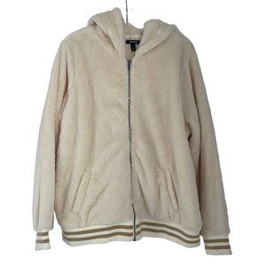 Torrid Ivory White Sherpa Full Zip Varsity Long Sleeve Bomber Jacket 2 2X